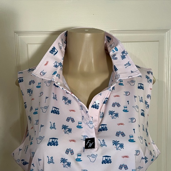 Ladies Golf Polo Full Wedge 2XL Sleeveless Roomy Golf Print Pink - Picture 6 of 11